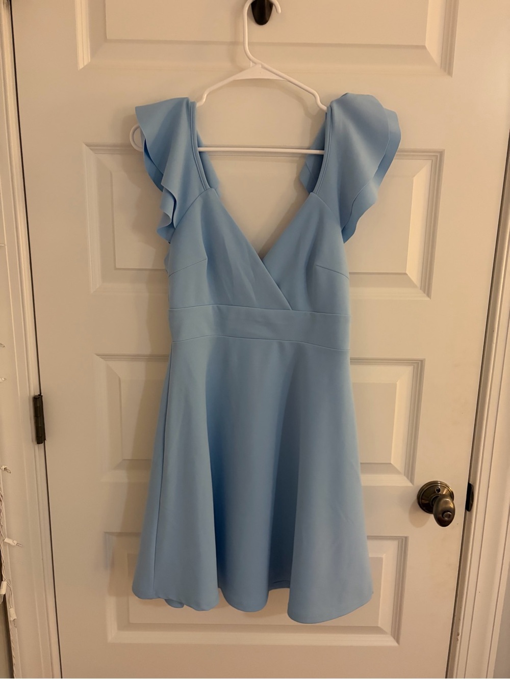 Altar'd State Light Blue Backless V-Neck Flutter Sleeve Dress